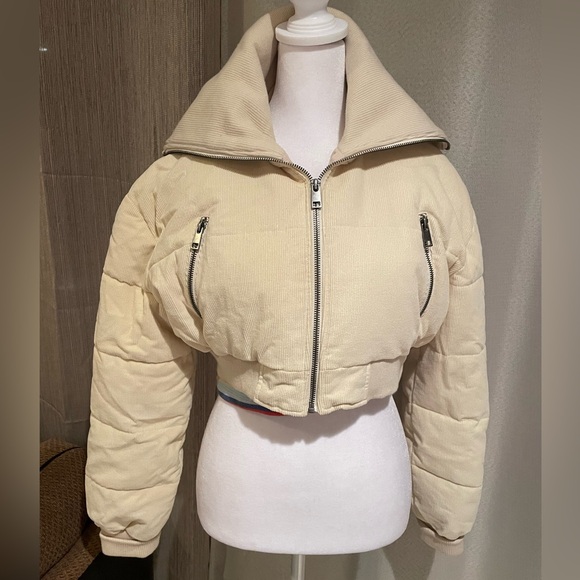 Urban Outfitters Jackets & Blazers - Urban Outfitters Beige Corduroy Cropped Puffer Jacket Size S